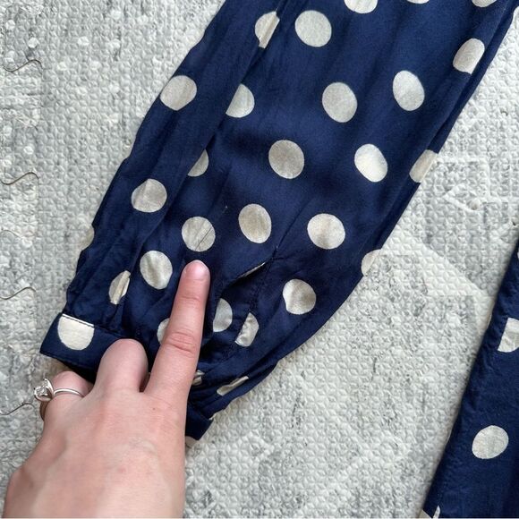 Roxy Sun Empire Navy Classic Polka Dot Babydoll Mini Dress Size S Balloon Sleeve - Picture 15 of 16